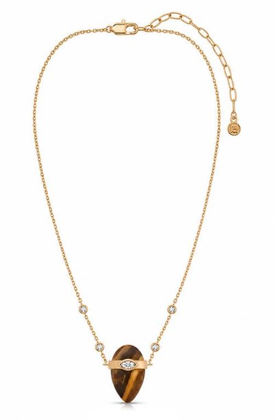Ettika Ettika Solstice 18k Gold Plate Tiger's Eye Pendant Necklace