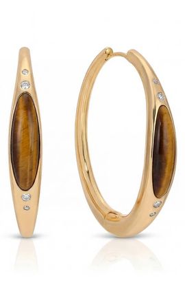 Ettika Ettika Solstice 18k Gold Plated Tiger Eye Hoop Earrings