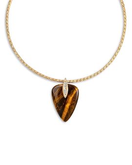 Ettika Ettika Solstice Cubic Zirconia & Tiger's Eye Pendant Necklace, 15.5-18.5
