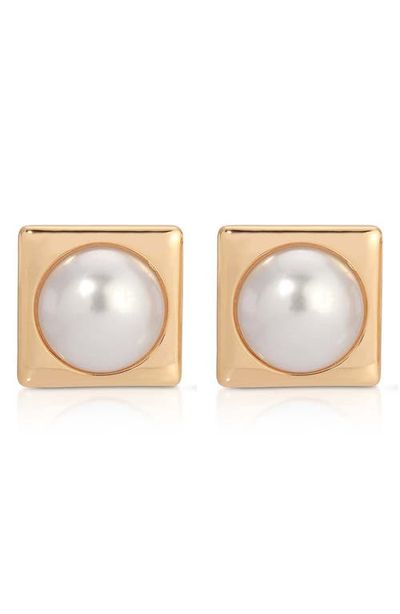 Ettika Ettika Square Faux Pearl Stud Earrings