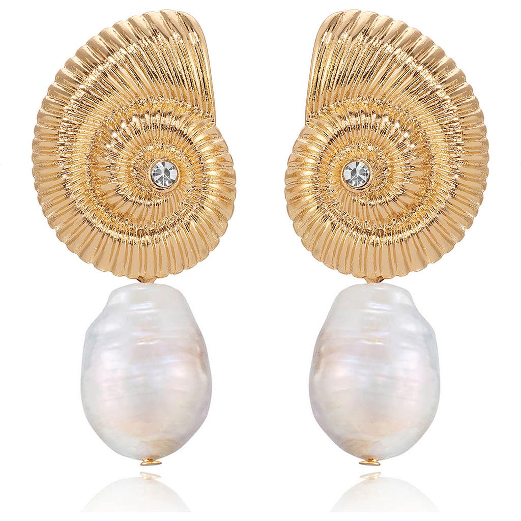 Ettika Ettika Swirl Shell Freshwater Pearl Drop Earrings