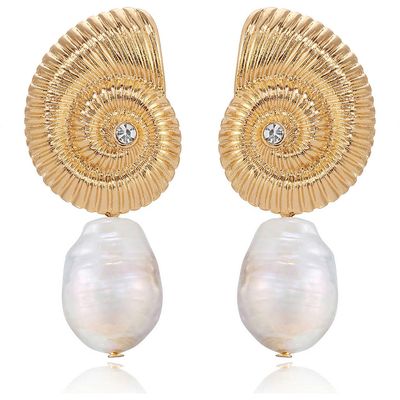 Ettika Ettika Swirl Shell Freshwater Pearl Drop Earrings
