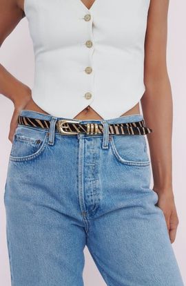 Ettika Ettika Tiger Print Genuine Calf Hair Leather Belt 