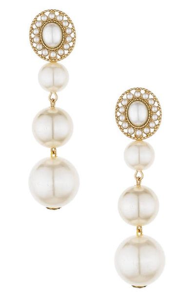 Ettika Ettika Triple Imitation Pearl Drop Earrings