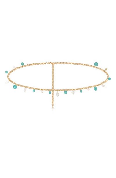 Ettika Ettika Turquoise & Freshwater Pearl Charm Waist Chain 