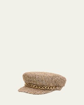 Eugenia Kim Marina Chain-Embellished Tweed Newsboy Cap