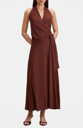 Ever New Ever New Aaliyah Faux Wrap Halter Maxi Dress
