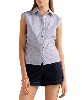 Ever New Ever New Nova Ruched Stripe Collared Top