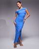 Ever New Ever New Petite mesh ruched asymmetric midaxi dress in deep blue - 1