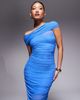 Ever New Ever New Petite mesh ruched asymmetric midaxi dress in deep blue - 2