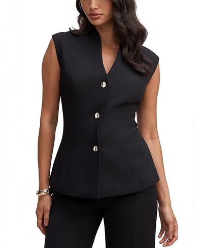 Ever New Ever New Women's Rosalie Waistcoat Short Utility V-Neck Gold-tone Button Front Jacket
