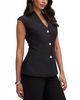 Ever New Ever New Women's Rosalie Waistcoat Short Utility V-Neck Gold-tone Button Front Jacket - 4