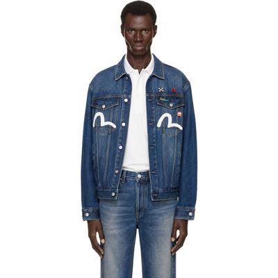 Evisu Evisu Navy Inari Mask Printed Denim Jacket