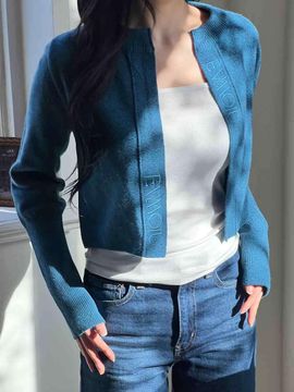 EVMOIU Alpaca Mini Crop Cardigan [Blue Night]