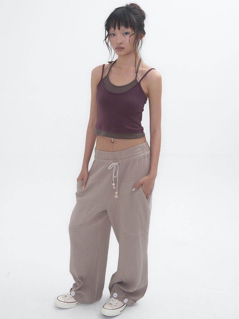 EXPIRED GIRL Buttons Easy Pants [Beige]