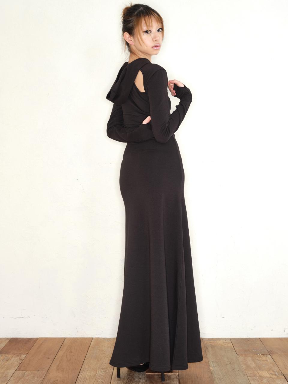 EXPIRED GIRL Cotton Modal Slim Fit Maxi Hoodie Dress [Black]