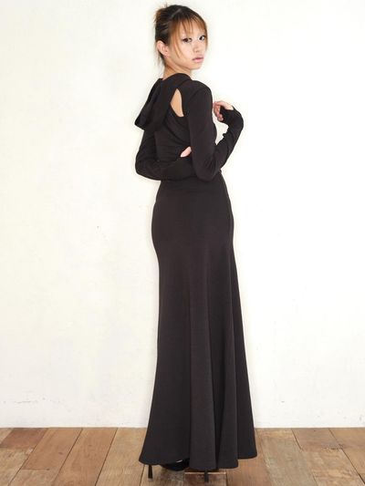 EXPIRED GIRL Cotton Modal Slim Fit Maxi Hoodie Dress [Black]