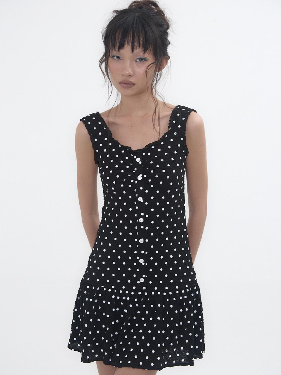 EXPIRED GIRL Frill Dot Dress [Black]