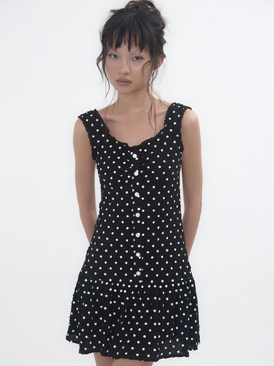 EXPIRED GIRL Frill Dot Dress [Black]
