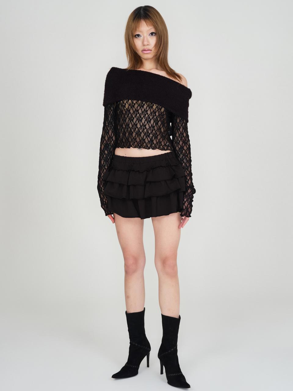 EXPIRED GIRL Frill Mini Terry Skirt [Black]