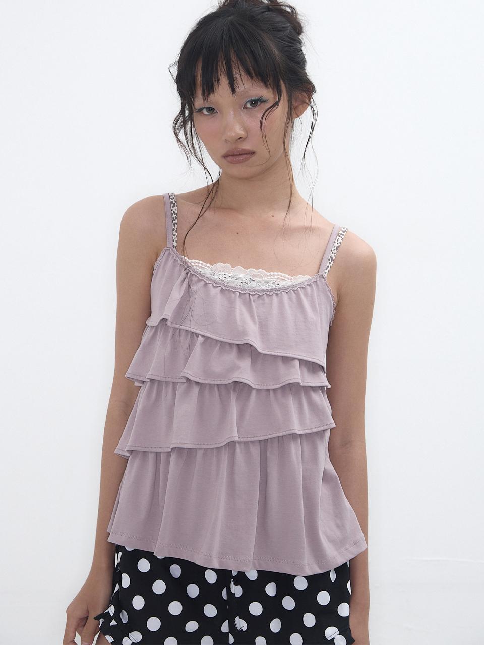EXPIRED GIRL Unbalanced Frill Cami [Ash Lilac]