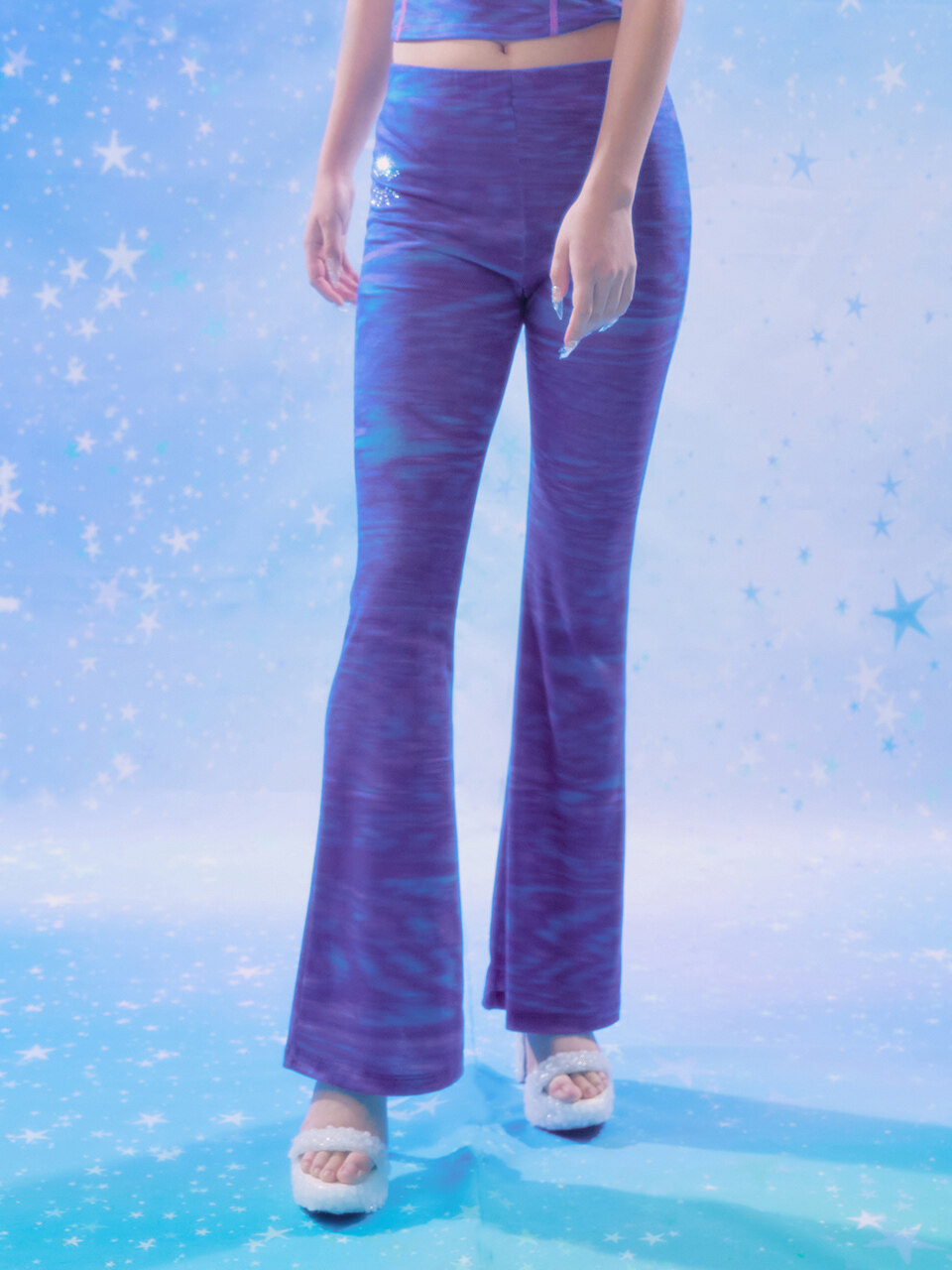 EXPIRED GIRL Wavy Rhinestone Pants - Purple