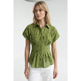 Exquise Exquise Adalene Shirt Collar Short Sleeve Eyelet Shirt