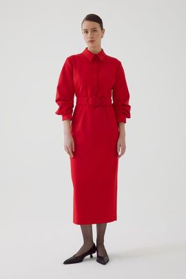 Exquise Exquise Adler Lantern Sleeve Midi Shirt Dress