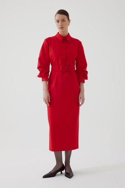 Exquise Exquise Adler Lantern Sleeve Midi Shirt Dress