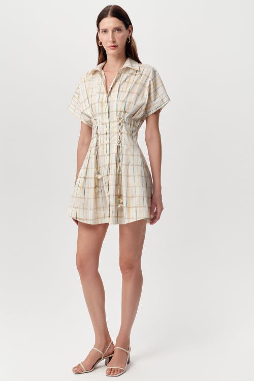 Exquise Exquise Alberge Short Sleeve Tie Waist Plaid Mini Dress