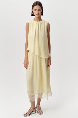 Exquise Exquise Alix Crew Neck Lace Hem Midi Dress