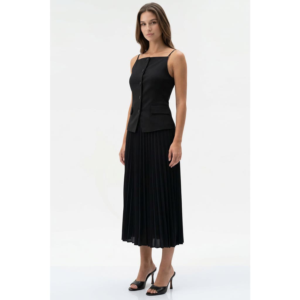 Exquise Exquise Angeletta Sleeveless Linen Trim Pleated Midi Dress