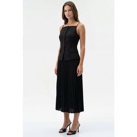 Exquise Exquise Angeletta Sleeveless Linen Trim Pleated Midi Dress