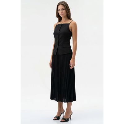 Exquise Exquise Angeletta Sleeveless Linen Trim Pleated Midi Dress