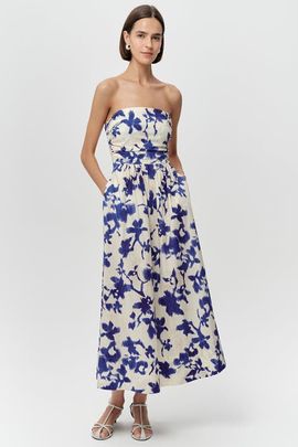 Exquise Exquise Antonin Strapless Smocked Pocketed Midi Dress