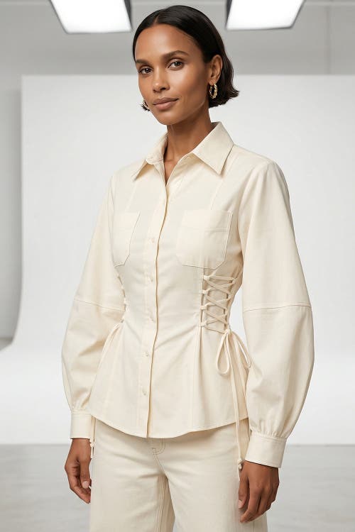Exquise Exquise Arcene Fitted Waist Balloon Sleeve Shirt