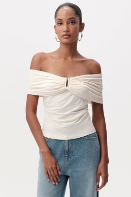 Exquise Exquise Artus Off Shoulder Metal Buckle Knit Blouse