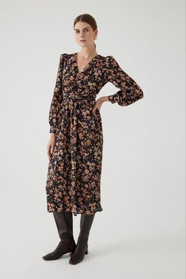 Exquise Exquise Arwen Floral Print V Neck Waist Fit Midi Dress
