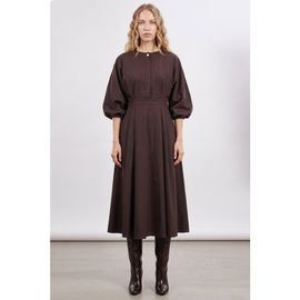 Exquise Exquise Balloon Sleeve Midi Dress With Elastic Back Waist