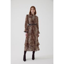 Exquise Exquise Bryant Leopard Print Pocketed Relaxed Midi Dress