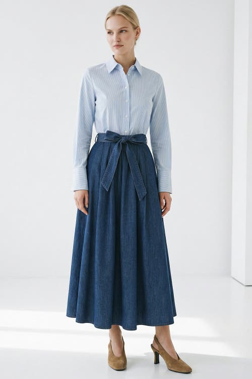 Exquise Exquise Cherrelle Long Sleeve Belted Denim Midi Dress