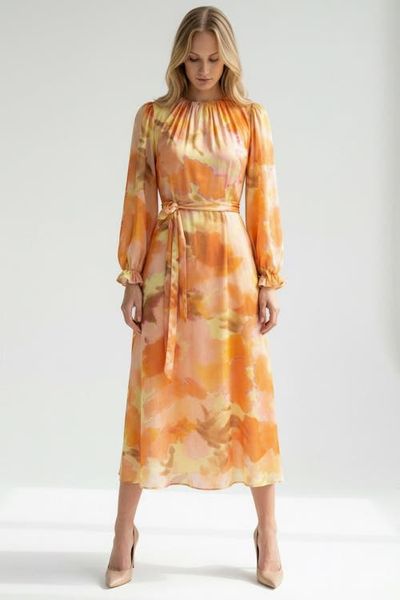 Exquise Exquise Crew Neck Long Sleeve Relaxed Fit Printed Dress