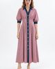 Exquise Exquise Denim Trim Raglan Sleeve Pleated Midi Dress - 4