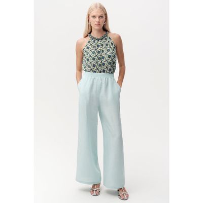 Exquise Exquise Elasticated Waist Linen Blend Trousers With Pockets