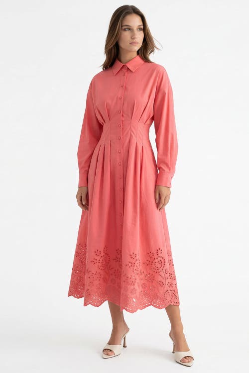 Exquise Exquise Faun Shirt Collar Long Sleeve Embroidered Midi Dress