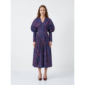 Exquise Exquise Floral Raglan Sleeve Midi Dress With Pleated Waist