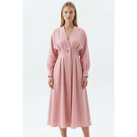 Exquise Exquise Garlyn Slim V Neck Long Sleeve Linen Midi Dress