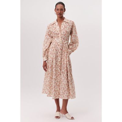 Exquise Exquise Katie Fitted Waist Floral Midi Shirt Dress