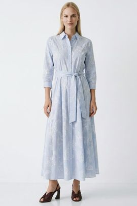 Exquise Exquise Limaa Belted Jacquard Midi Shirt Dress