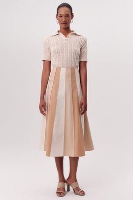 Exquise Exquise Nikki High Waisted Paneled Flared Midi Skirt